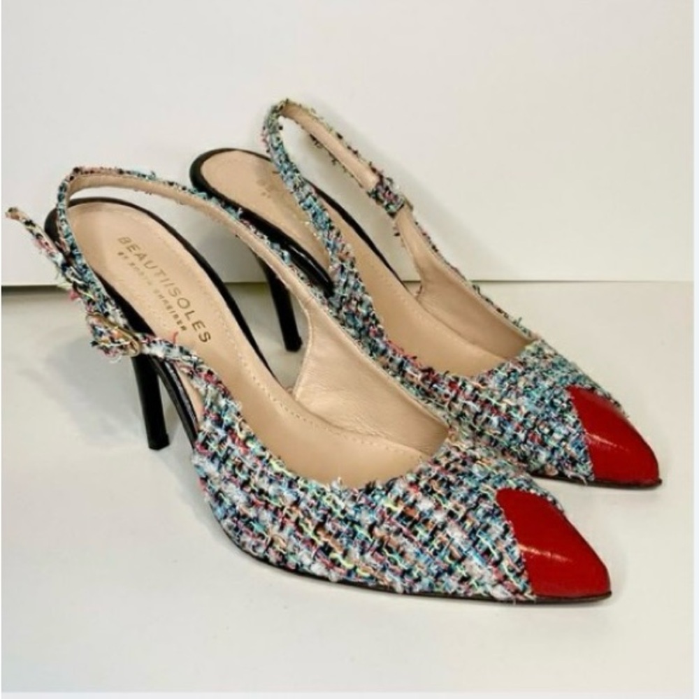 Beautiisoles by Robyn Shreiber Multicolor Tweed Slingback Heels